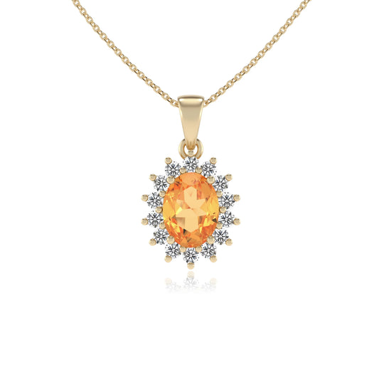 lab grown citrine oval halo necklaces in yellow gold 