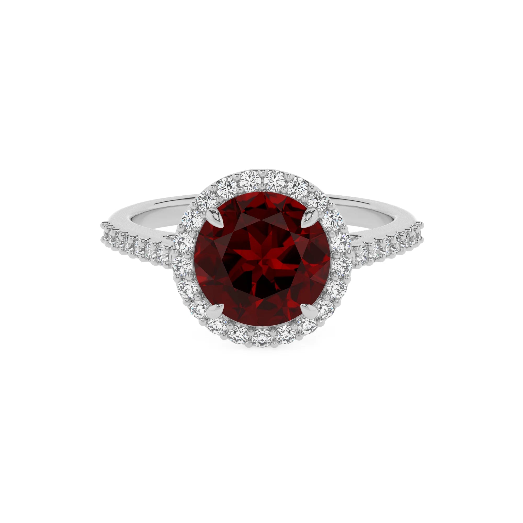 natural garnet round solitaire rings in white gold 