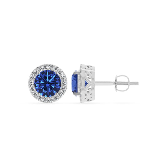 lab grown blue sapphire round stud earrings in sterling silver 