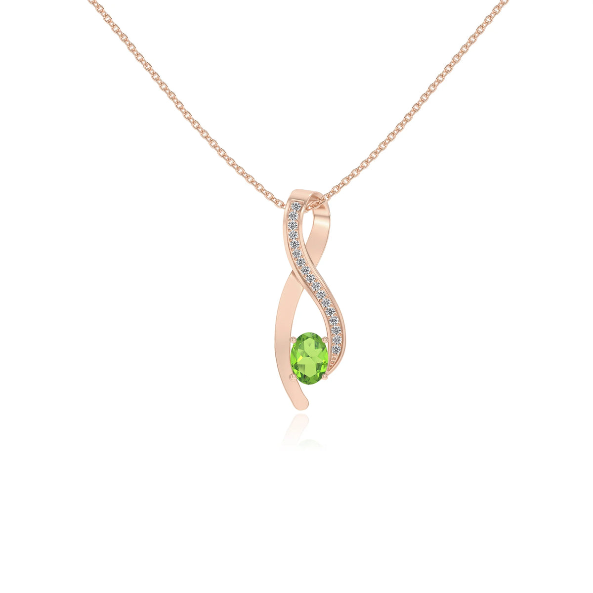 natural peridot oval solitaire necklaces in rose gold 