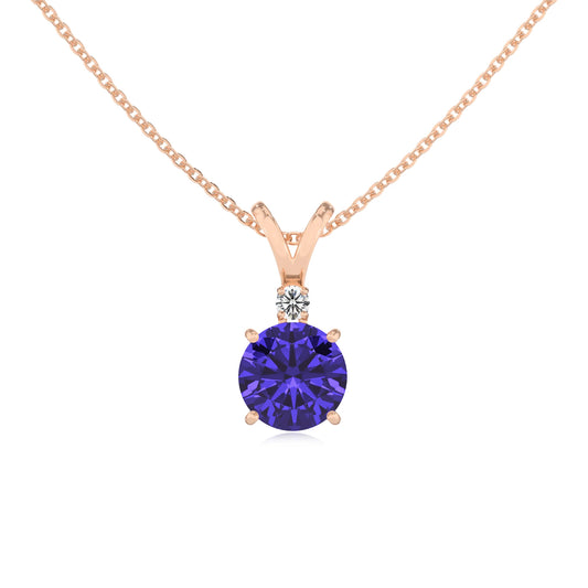 lab grown tanzanite round solitaire v-bale necklaces in rose gold 