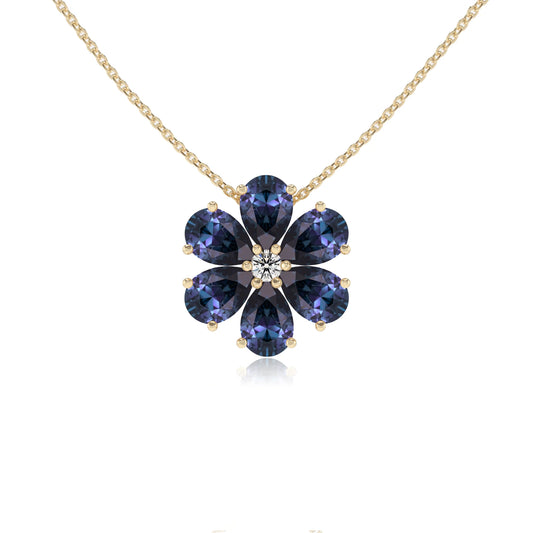 lab grown alexandrite pear solitaire necklaces in yellow gold 