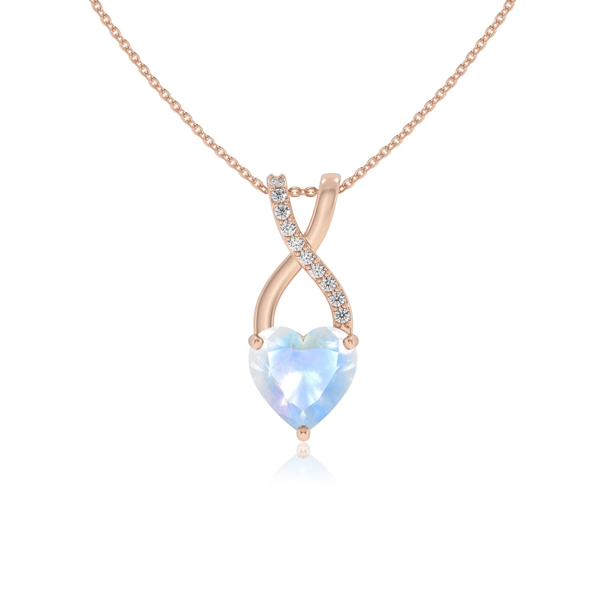 natural rainbow-moonstone heart solitaire necklaces in rose gold 