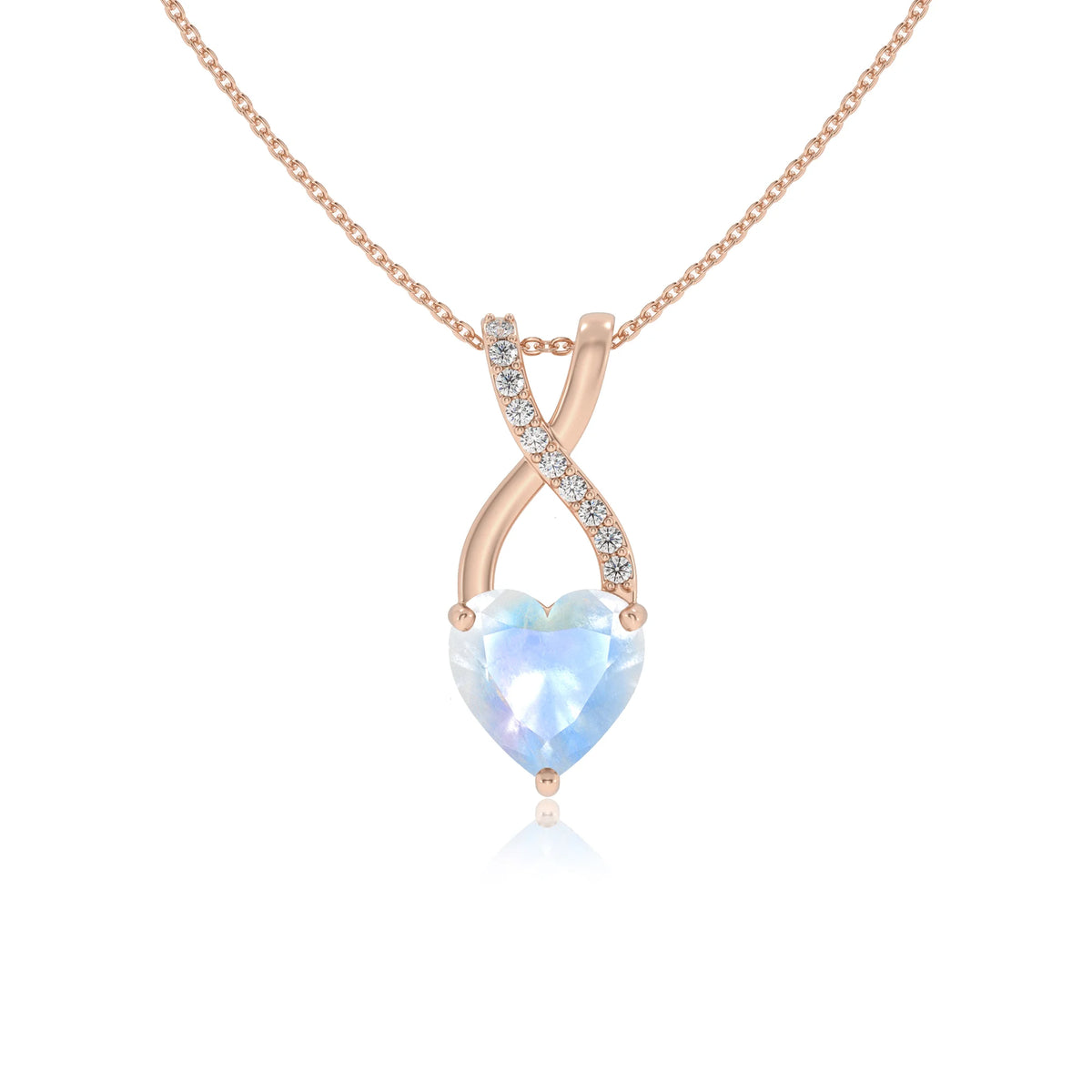 natural rainbow-moonstone heart solitaire necklaces in rose gold 