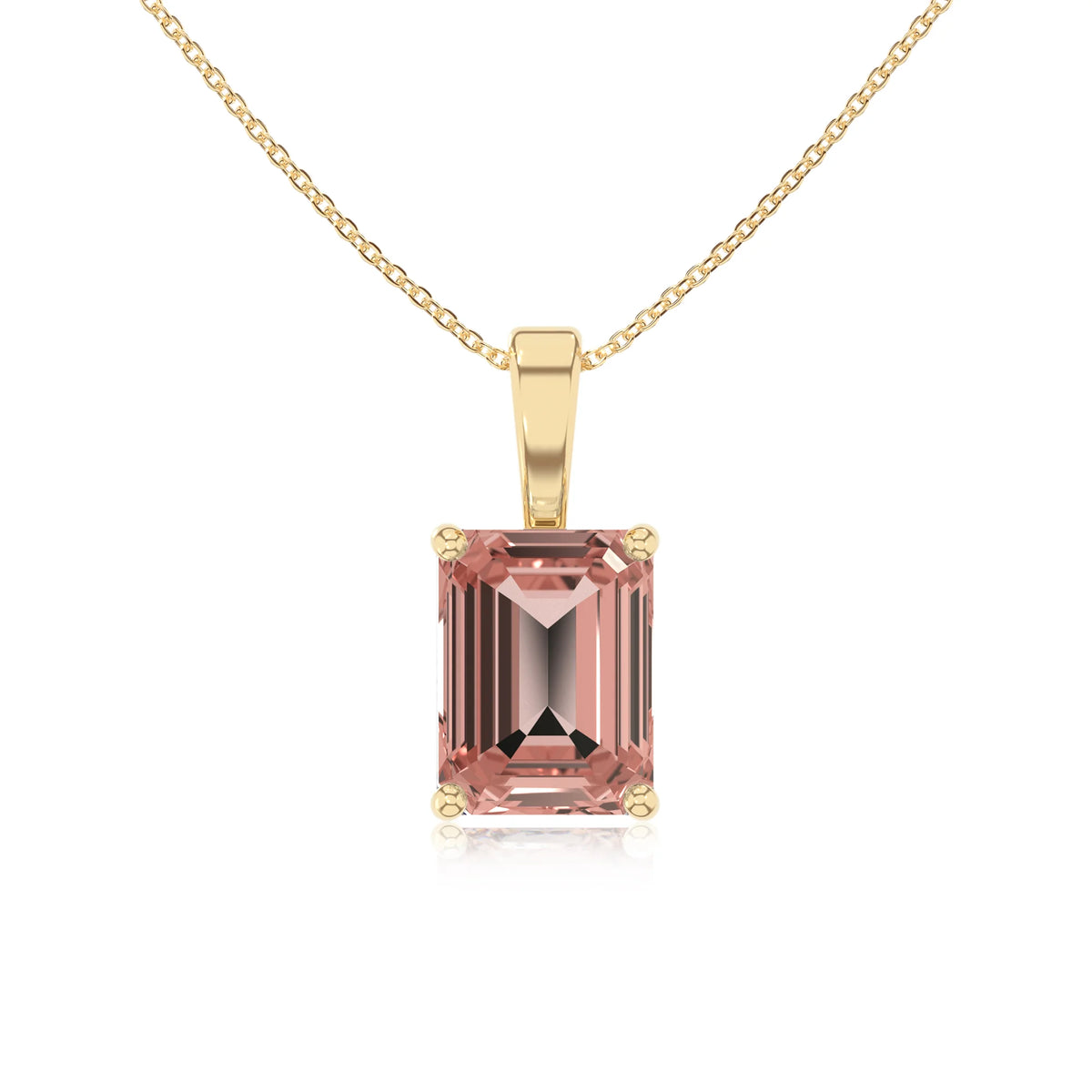 lab grown morganite emerald cut solitaire necklaces in yellow gold 