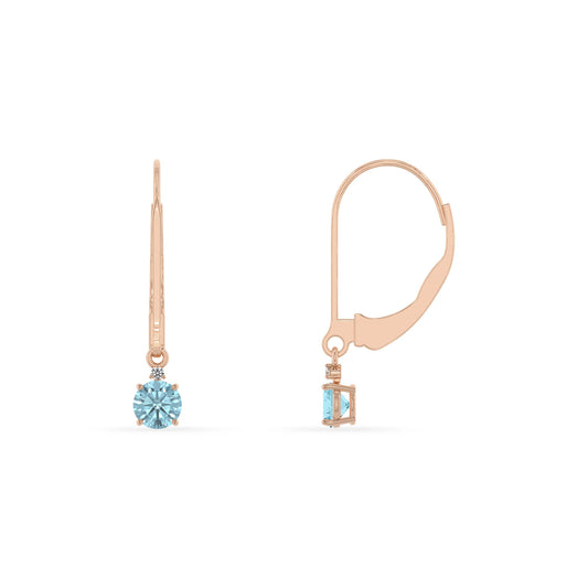 lab grown aquamarine round drop earrings in rose gold 