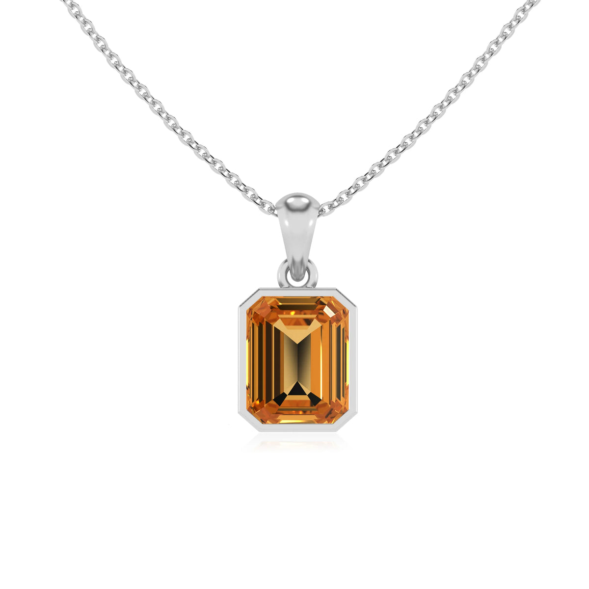 lab grown citrine emerald cut solitaire necklaces in platinum 
