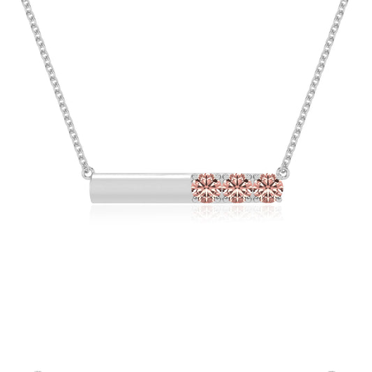 lab grown morganite round bar v-bale necklaces in white gold 