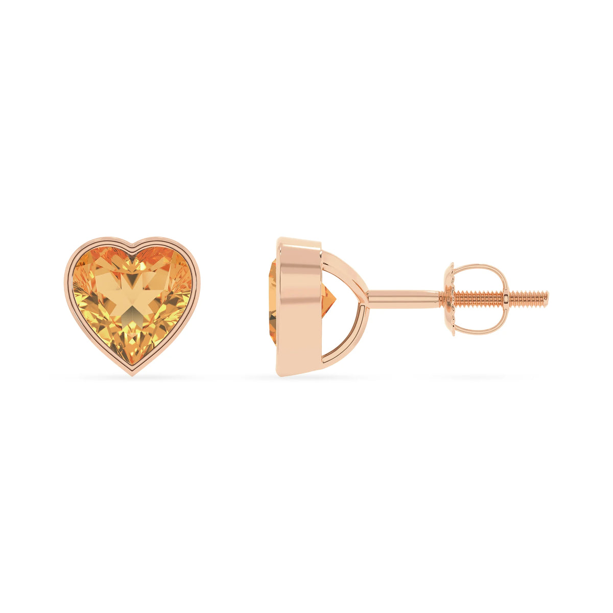 lab grown citrine heart stud earrings in rose gold 