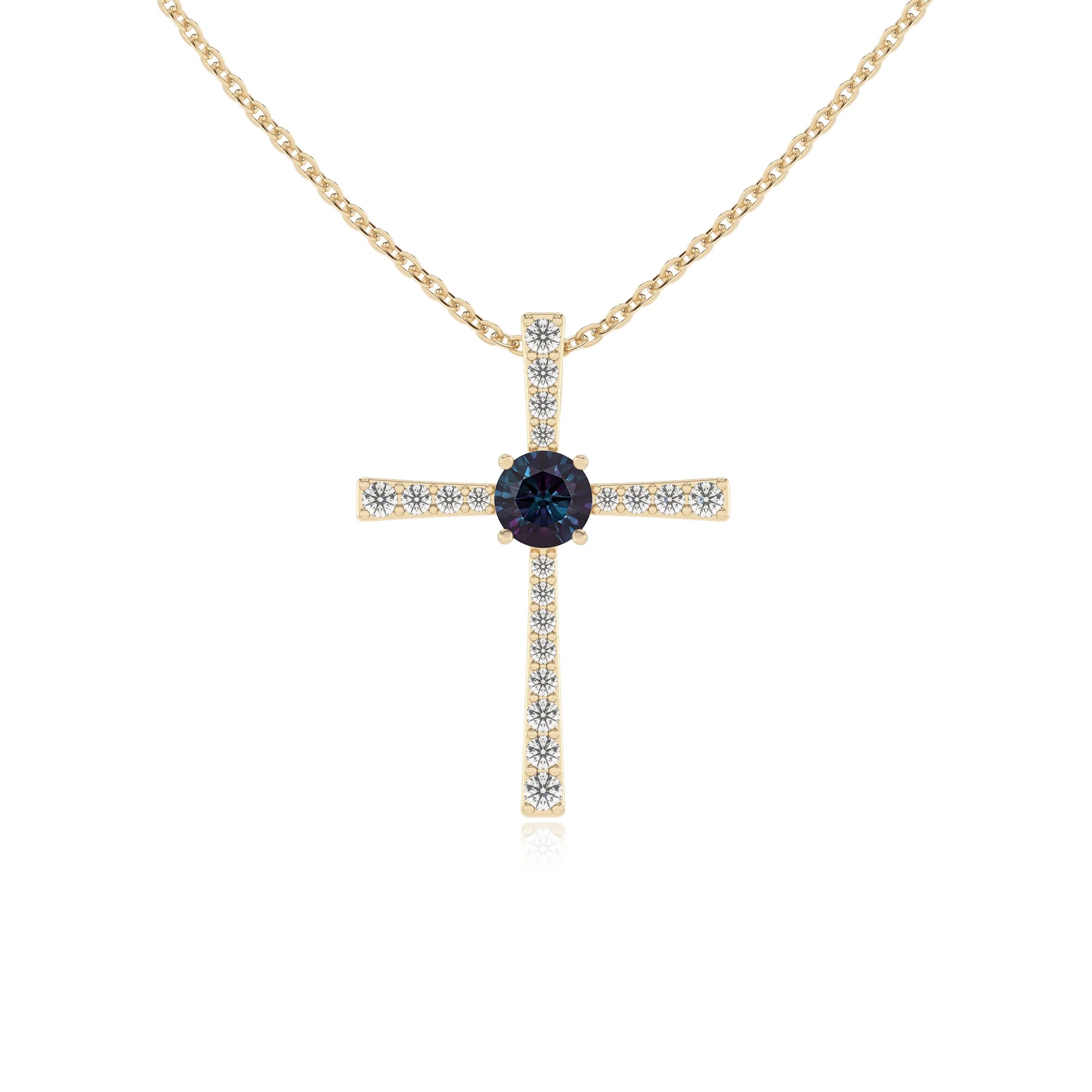 lab grown alexandrite round infinity necklaces in yellow gold 