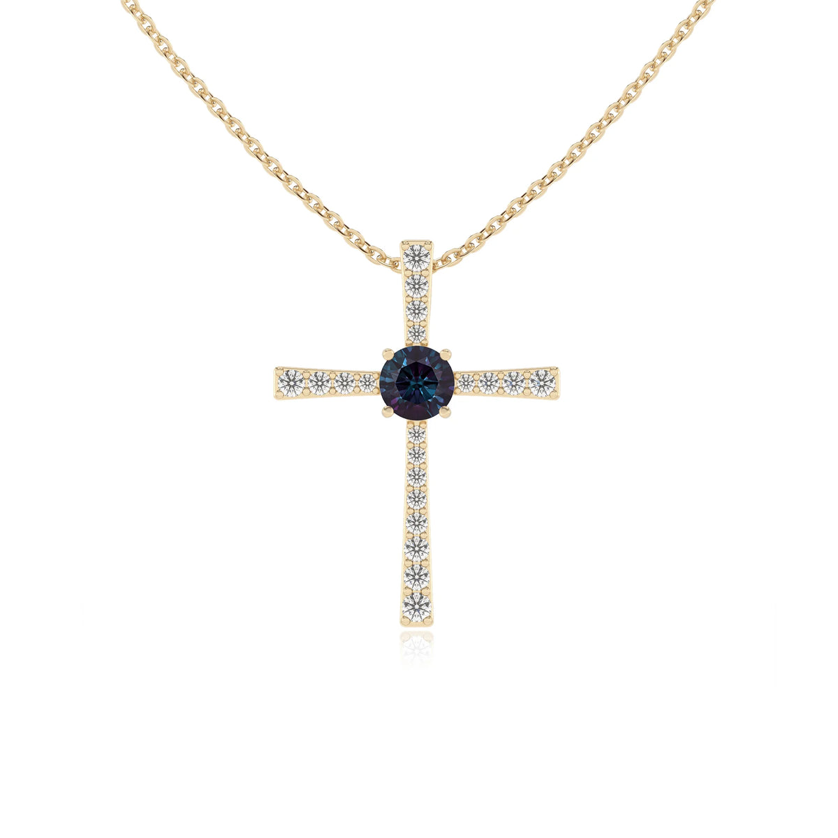 lab grown alexandrite round infinity necklaces in yellow gold 