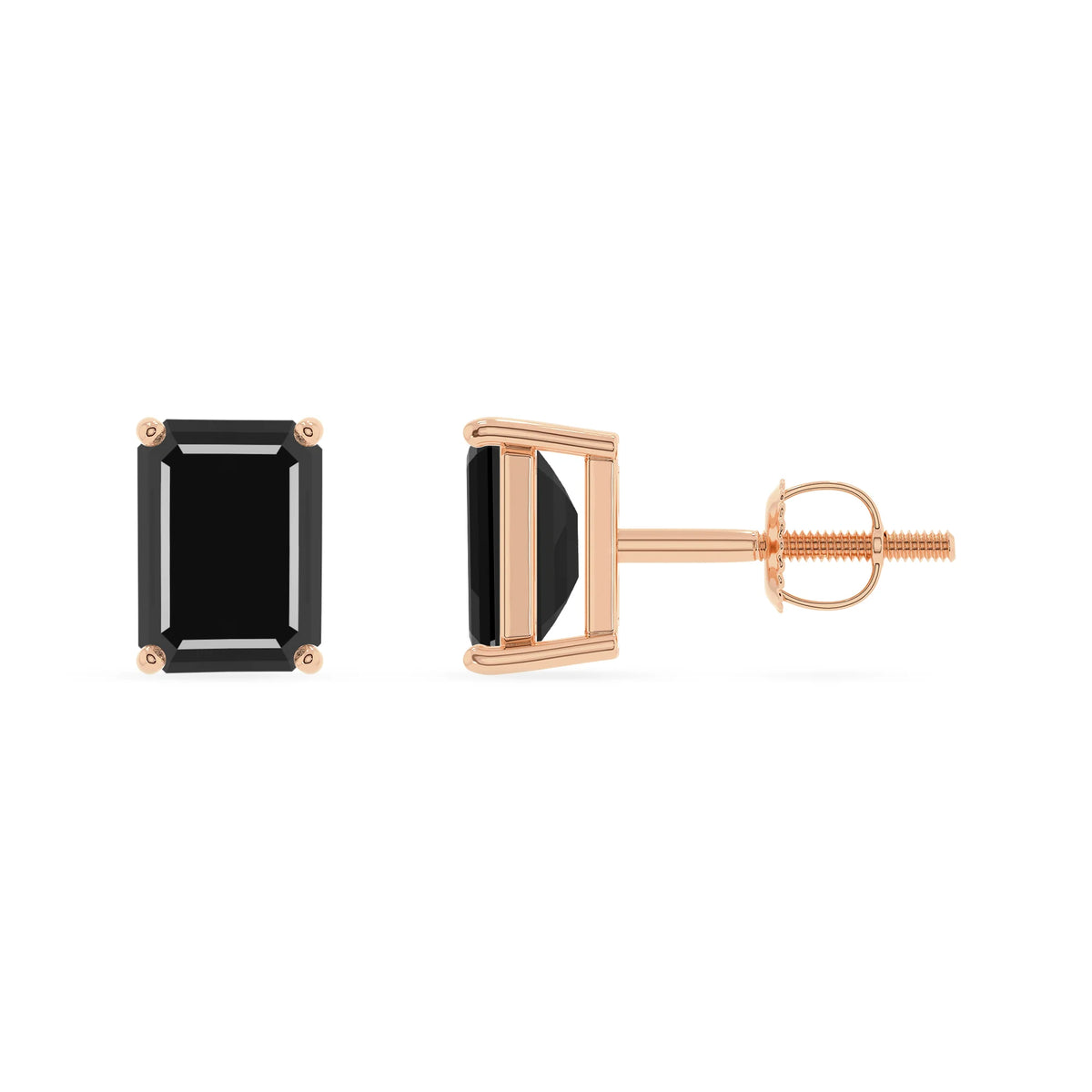 natural black onyx emerald cut stud earrings in rose gold 