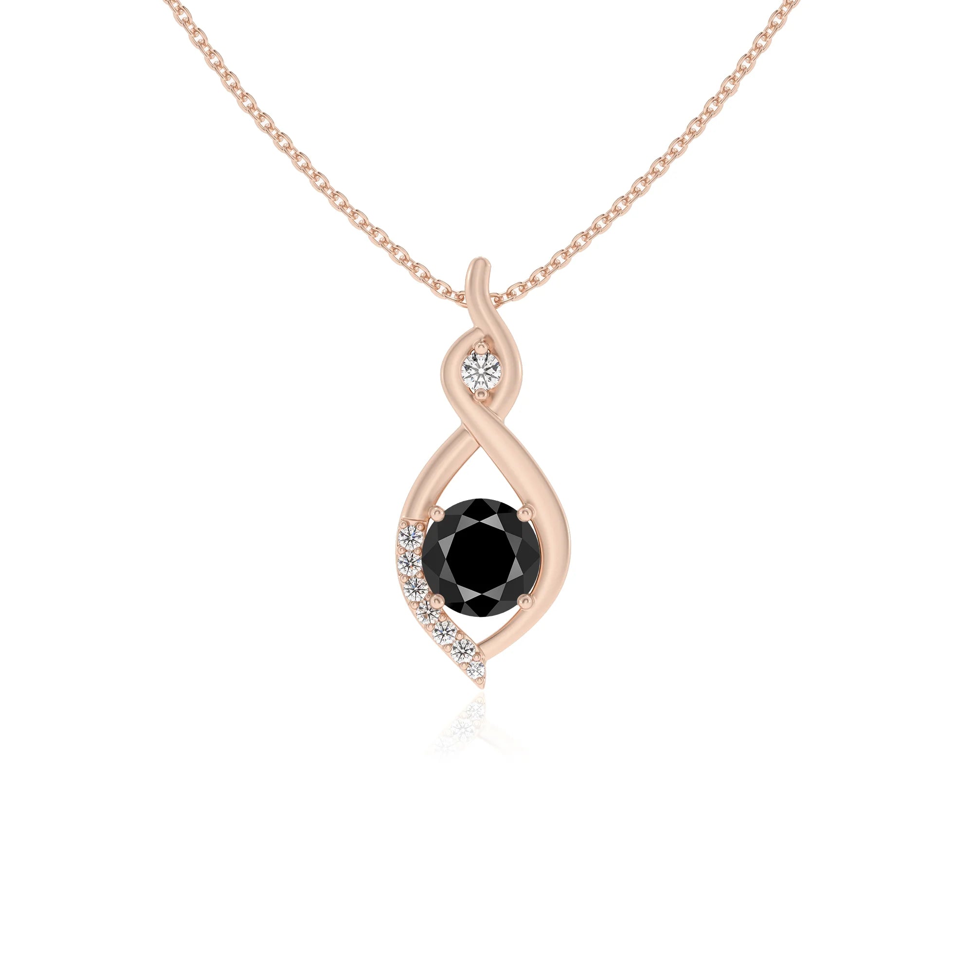 natural black-onyx round solitaire necklaces in rose gold 