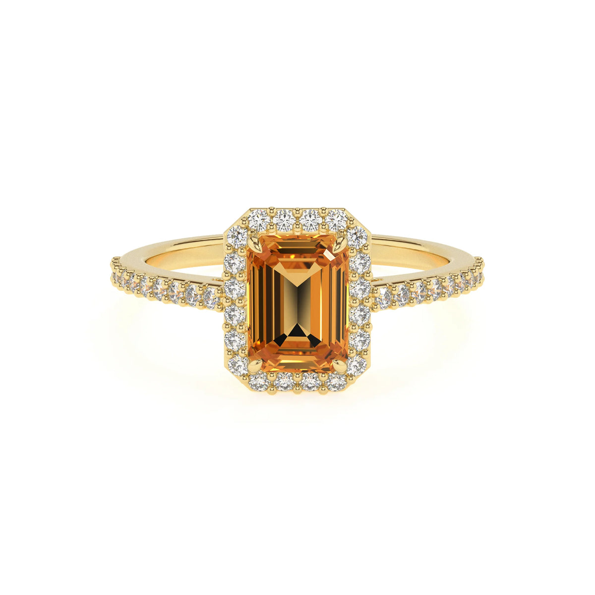 lab grown citrine emerald cut solitaire rings in yellow gold 