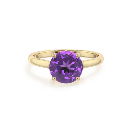 lab grown amethyst round solitaire rings in yellow gold 