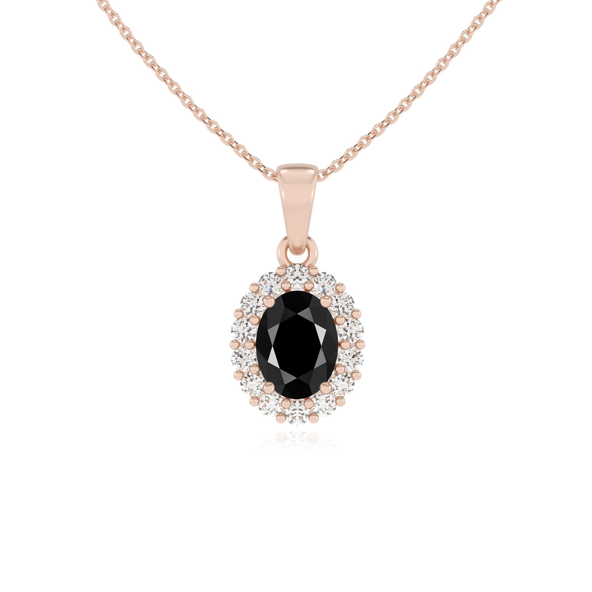 natural black-onyx oval solitaire necklaces in rose gold 