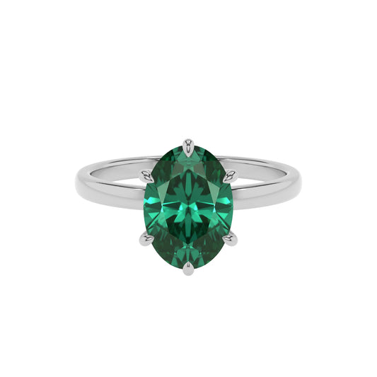 lab grown emerald oval solitaire rings in white gold 