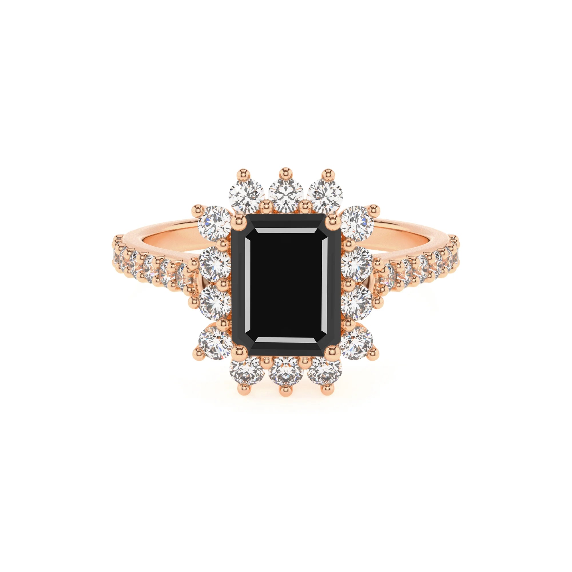 natural black-onyx emerald cut solitaire rings in rose gold 