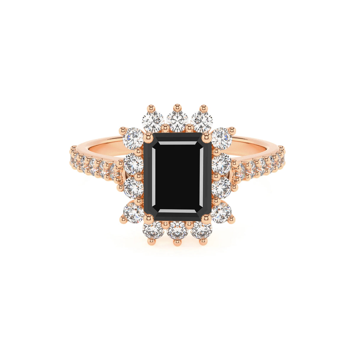 natural black-onyx emerald cut solitaire rings in rose gold 