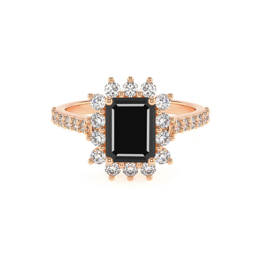 natural black-onyx emerald cut solitaire rings in rose gold 
