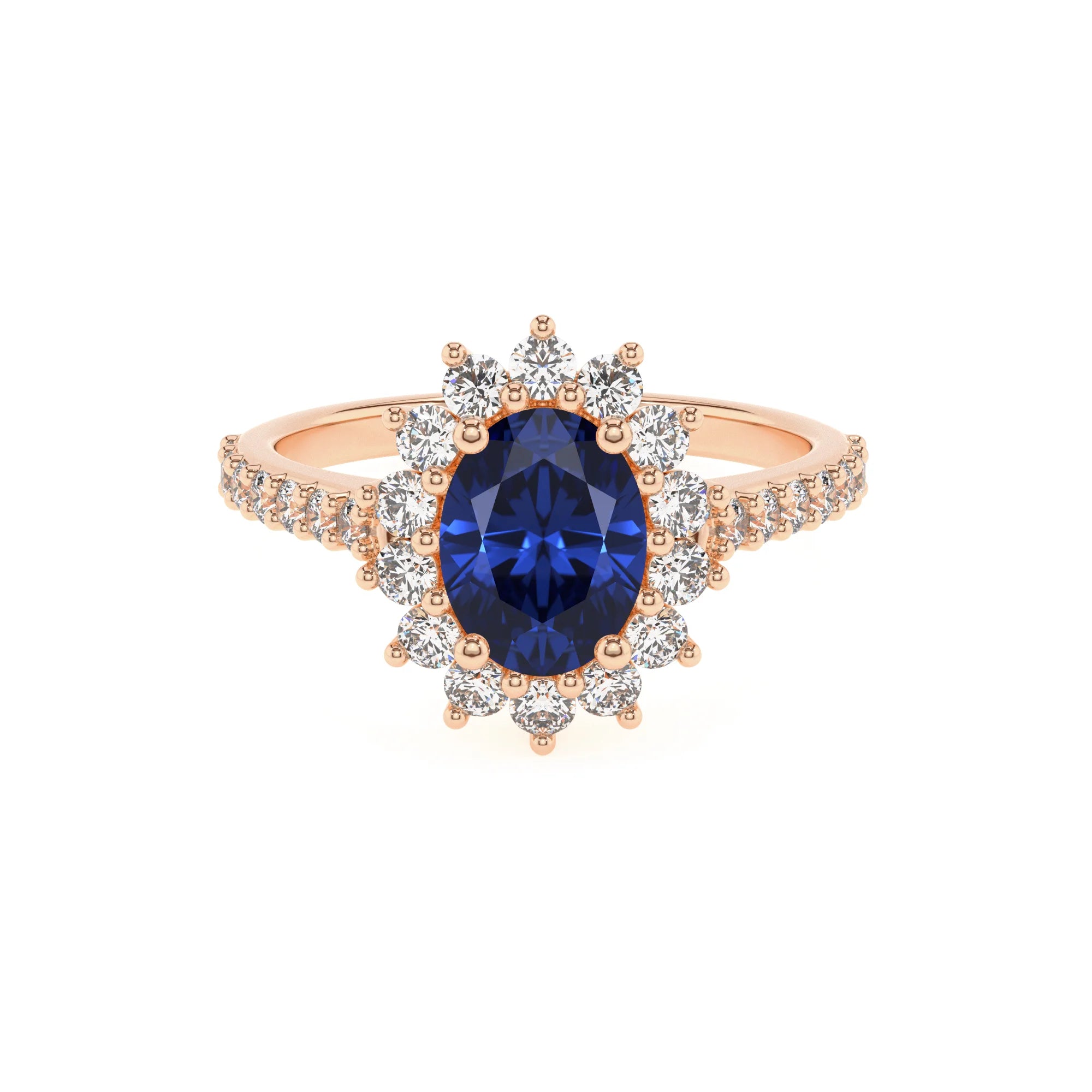 lab grown blue-sapphire oval solitaire rings in rose gold 