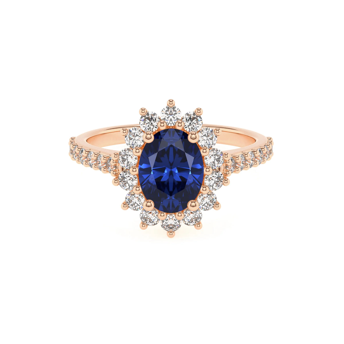 lab grown blue-sapphire oval solitaire rings in rose gold 