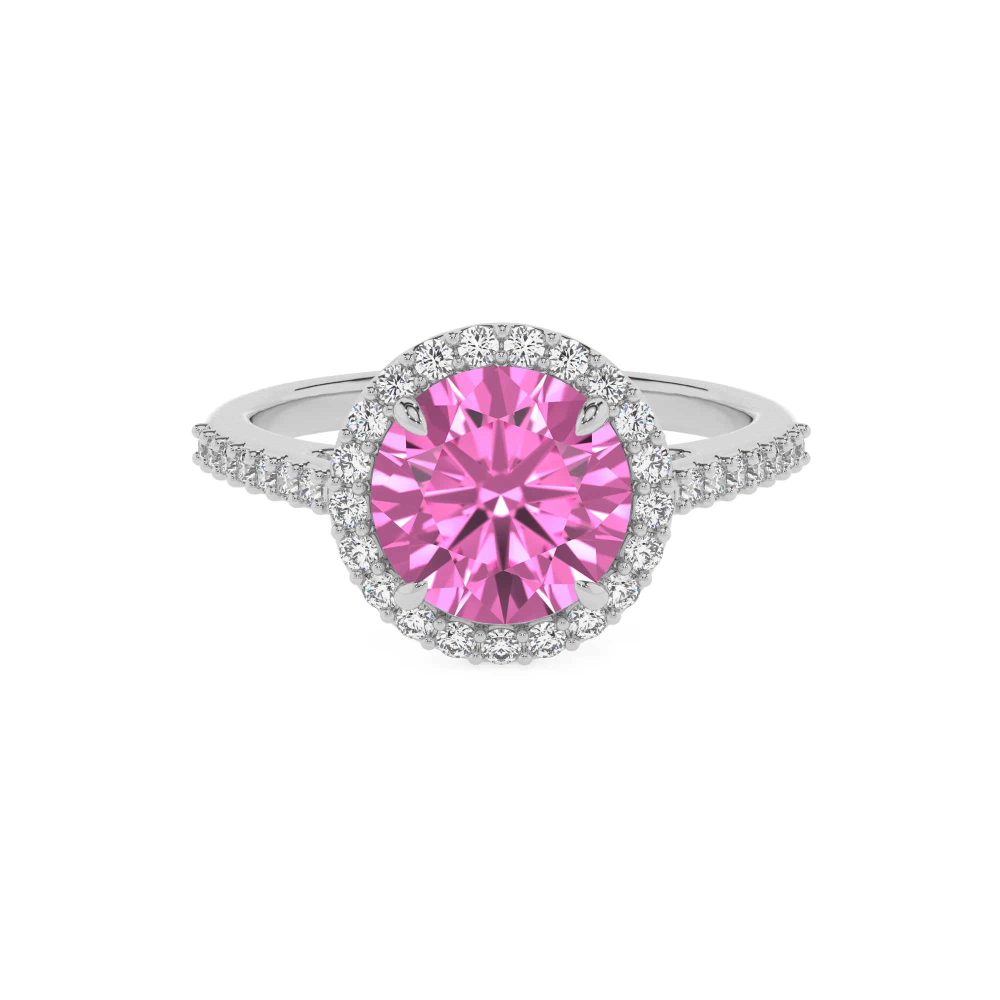 lab grown pink-sapphire round solitaire rings in sterling silver 