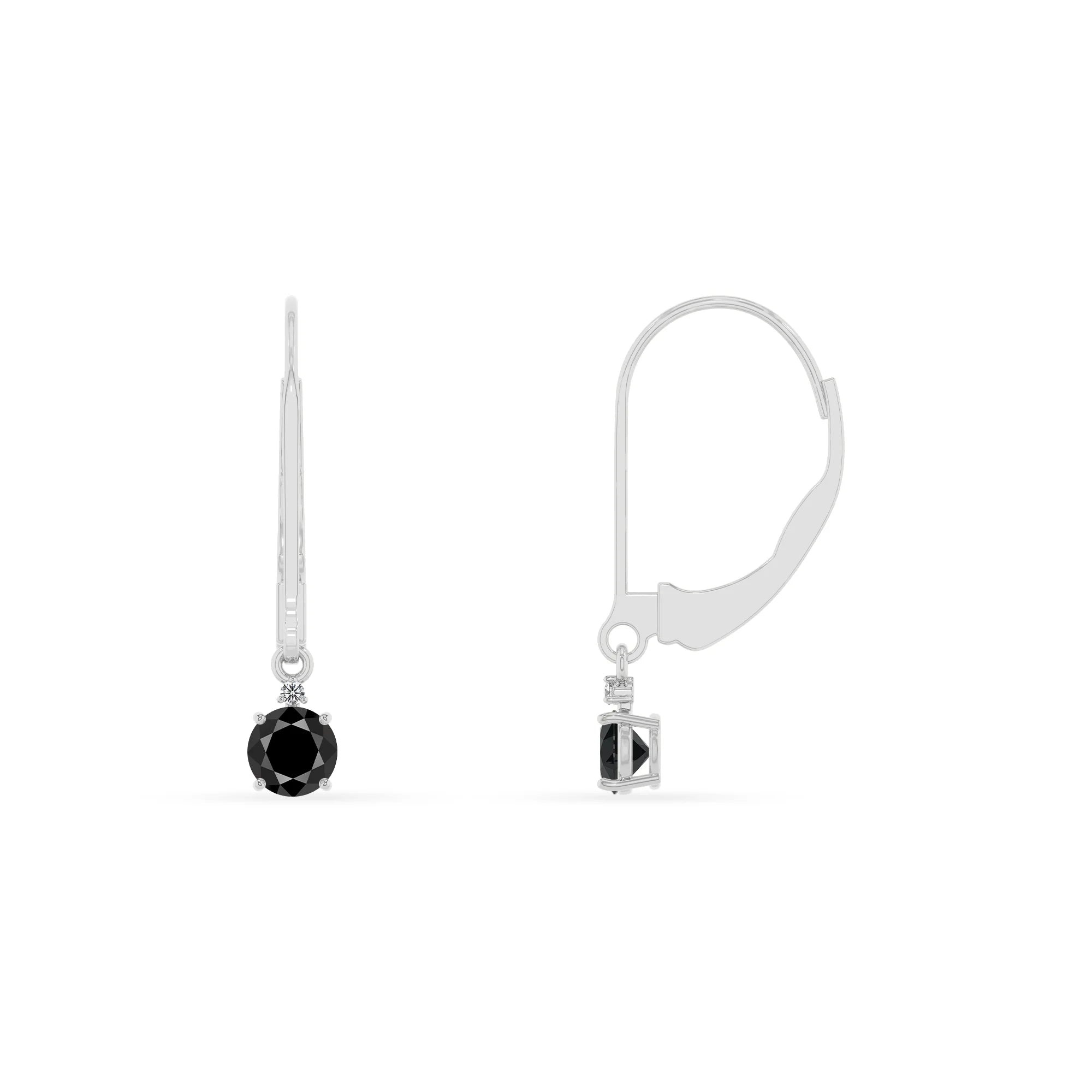 natural black onyx round drop earrings in white gold 