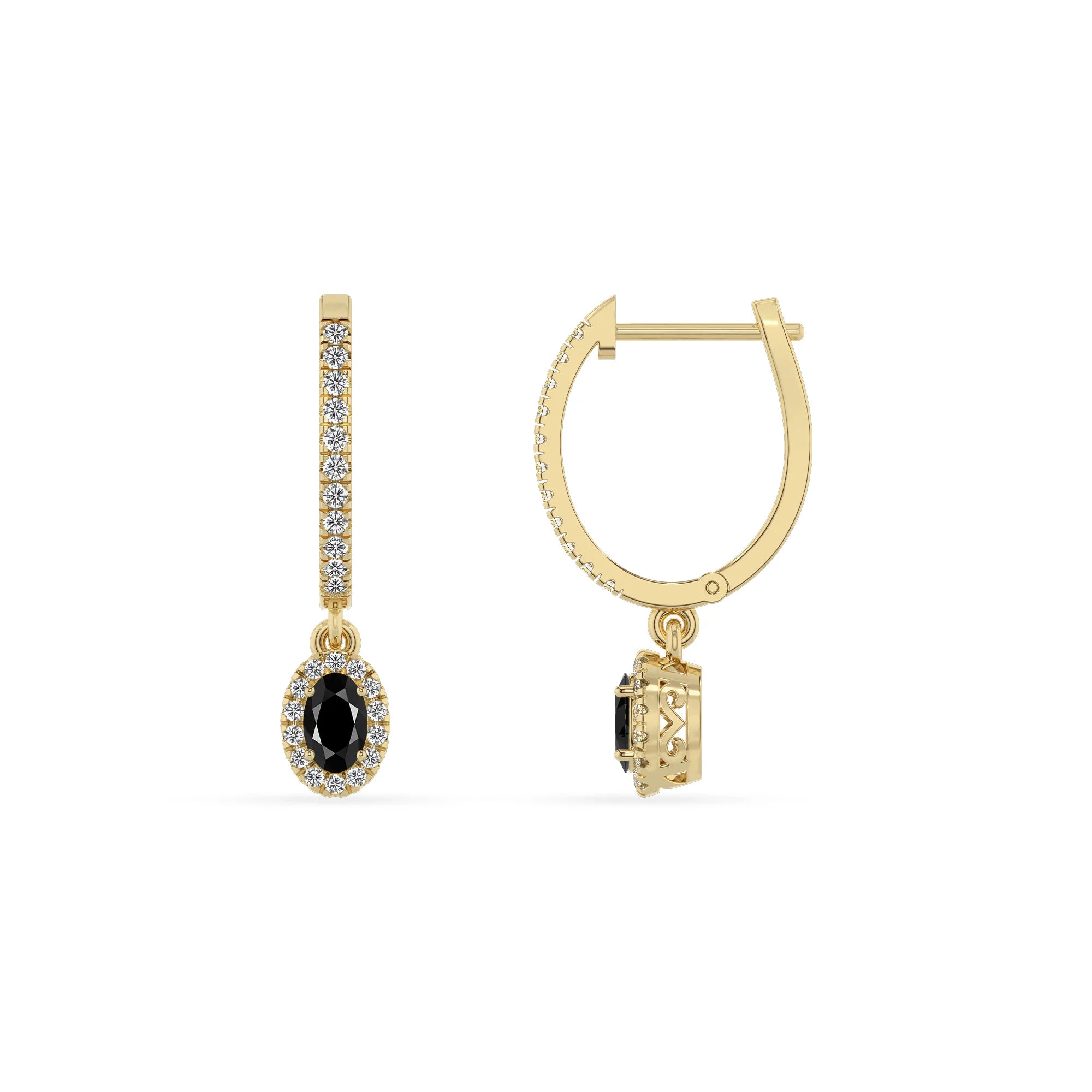 natural black onyx oval drop earrings in yellow gold 