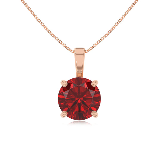 lab grown ruby round solitaire necklaces in rose gold 