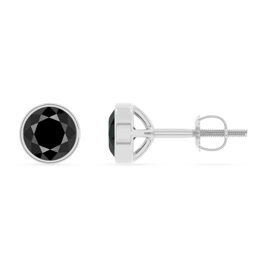 natural black onyx round stud earrings in white gold 