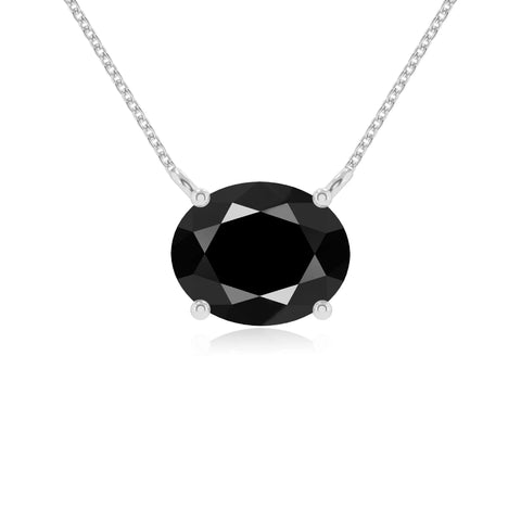 Natural Black Onyx Oval Solitaire Pendant Necklace with 18" Chain