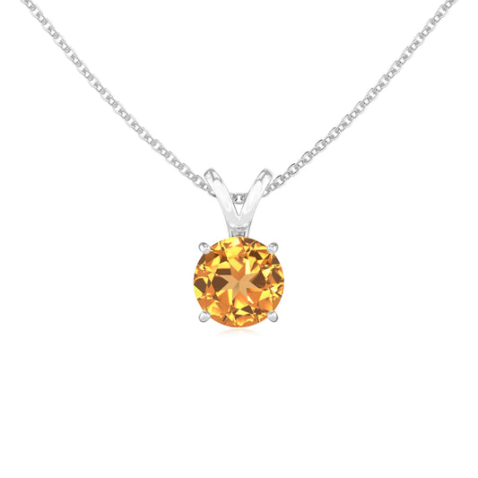 lab grown citrine round solitaire v-bale necklaces in platinum 