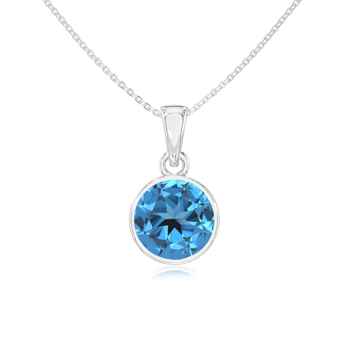 natural swiss-blue-topaz round solitaire necklaces in sterling silver 