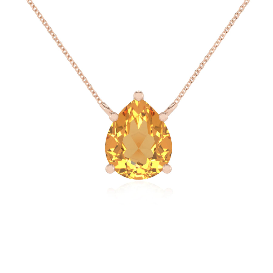 lab grown citrine pear solitaire necklaces in rose gold 