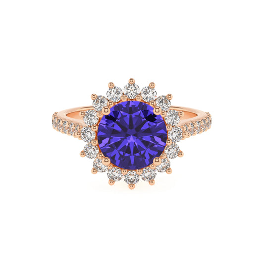 lab grown tanzanite round solitaire rings in rose gold 