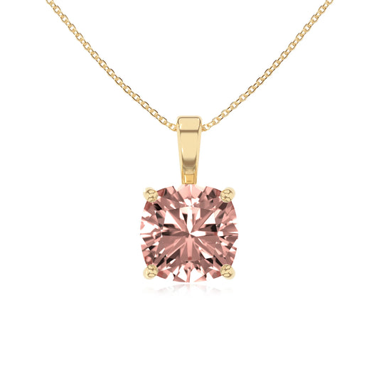 lab grown morganite cushion solitaire necklaces in yellow gold 