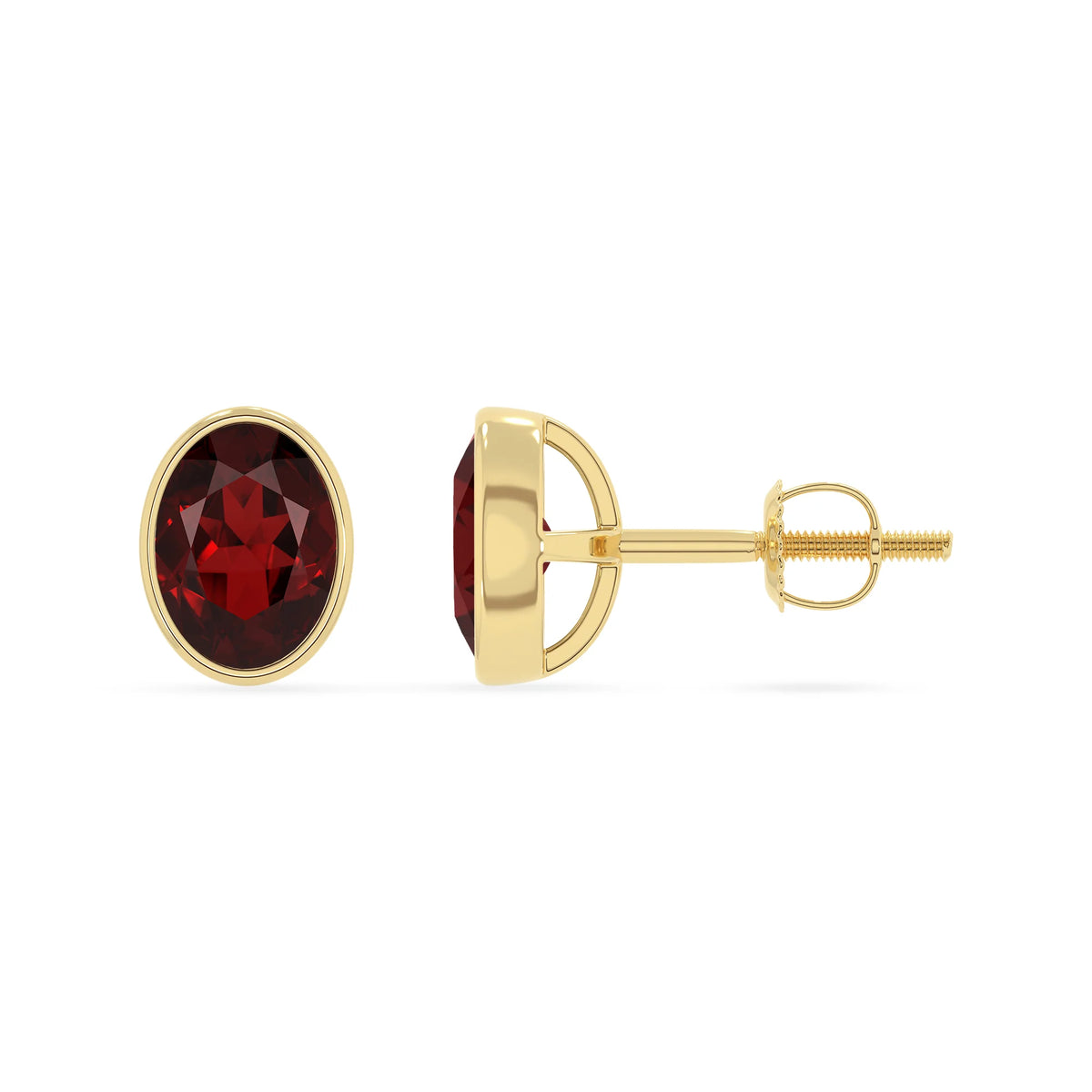 natural garnet oval stud earrings in yellow gold 