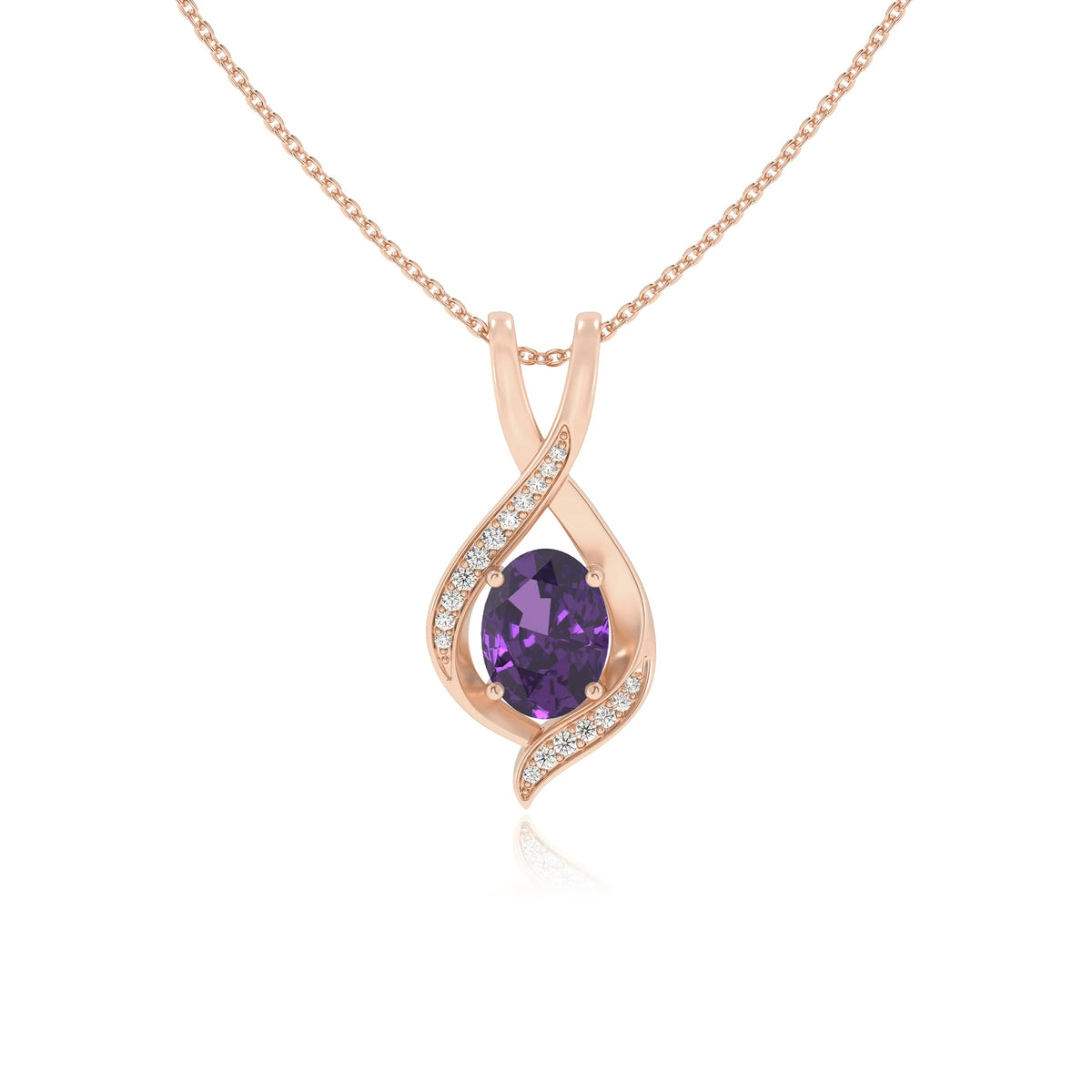 lab grown amethyst oval solitaire necklaces in rose gold 