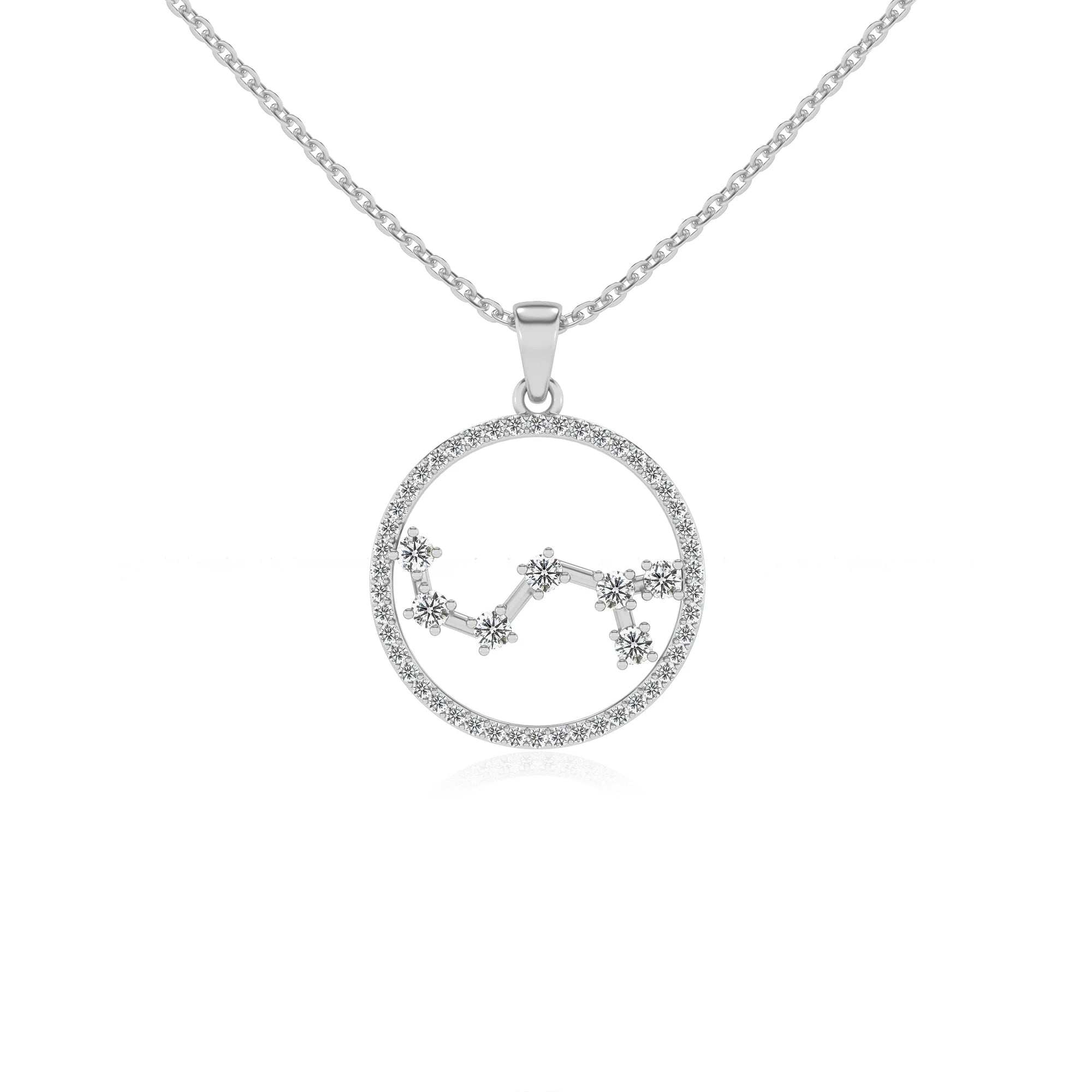 lab grown moissanite round necklaces in white gold 