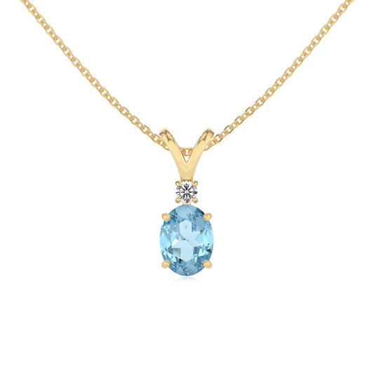 lab grown aquamarine oval solitaire v-bale necklaces in yellow gold 