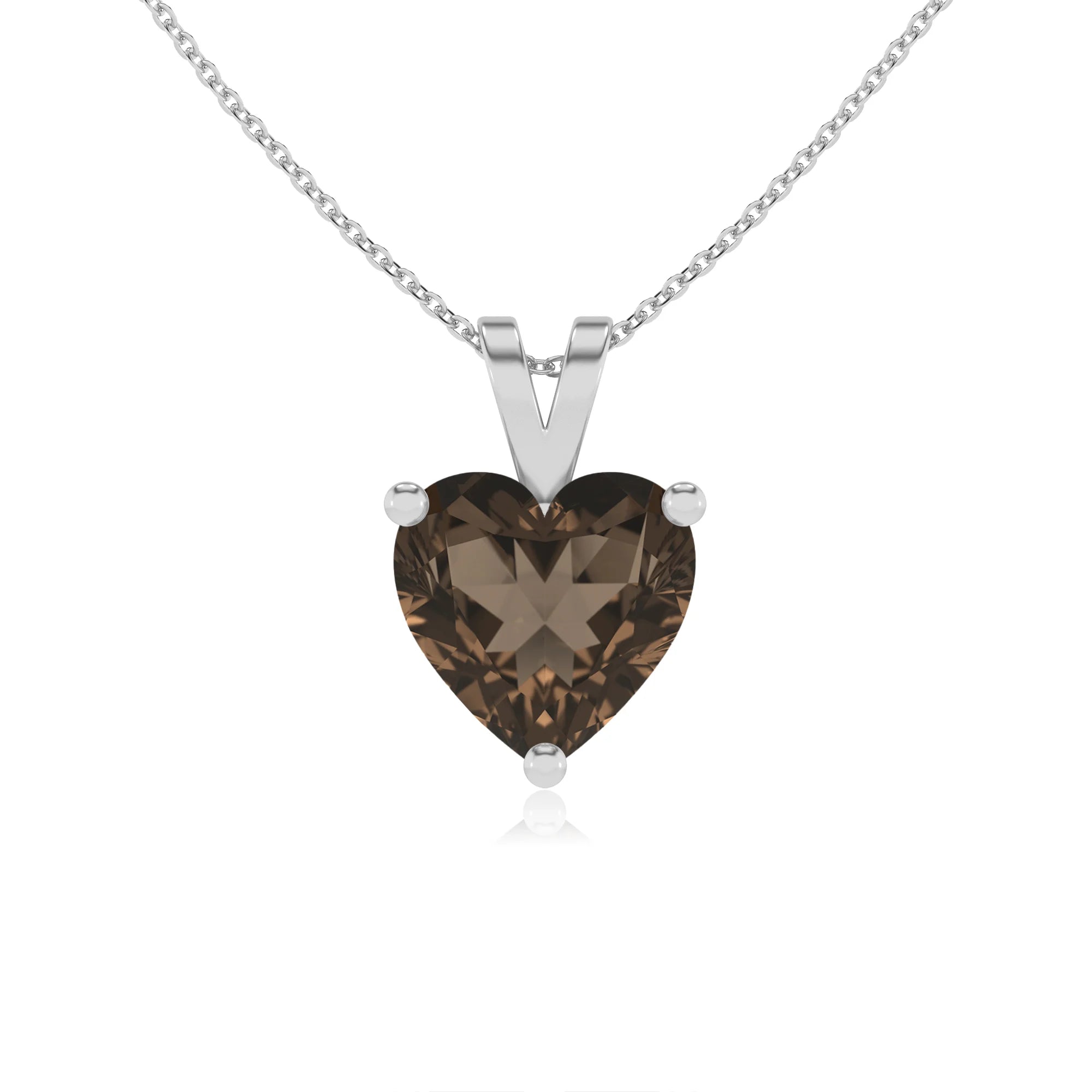natural smoky-quartz heart solitaire v-bale necklaces in platinum 