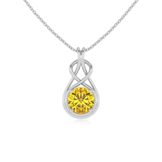 lab grown yellow-sapphire round solitaire necklaces in white gold 