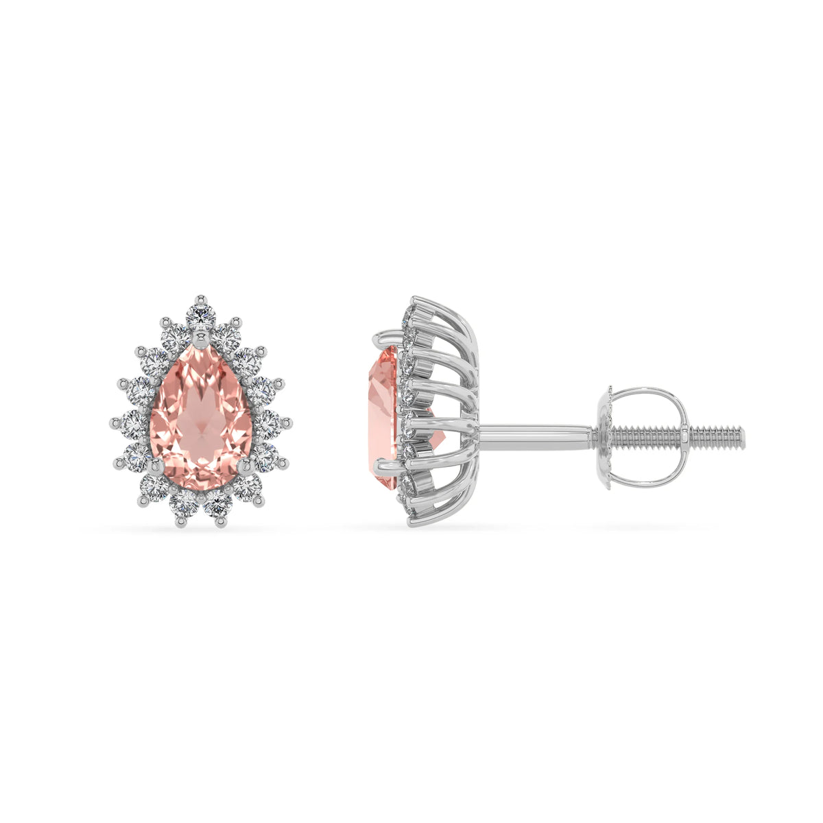 lab grown morganite pear stud earrings in platinum 