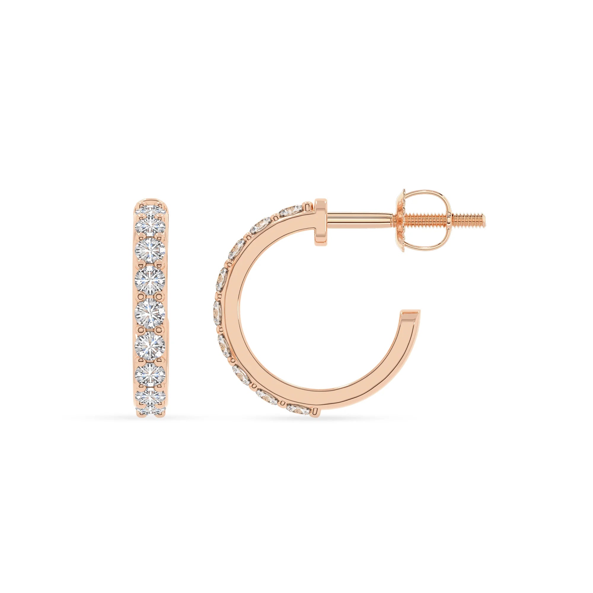 lab grown moissanite round hoop earrings in rose gold 
