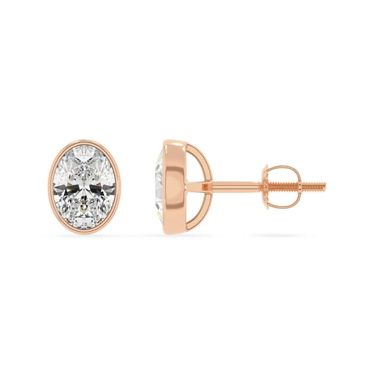 lab grown moissanite oval stud earrings in rose gold 