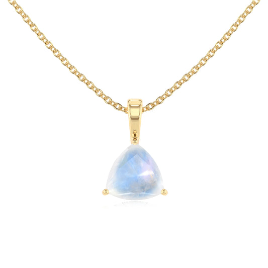 natural rainbow-moonstone trillion solitaire necklaces in yellow gold 