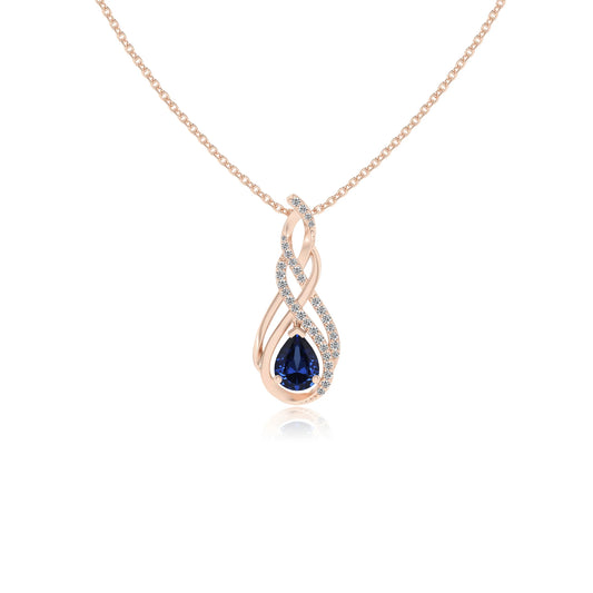 lab grown blue-sapphire pear solitaire necklaces in rose gold 