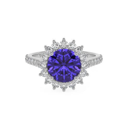 lab grown tanzanite round solitaire rings in sterling silver 