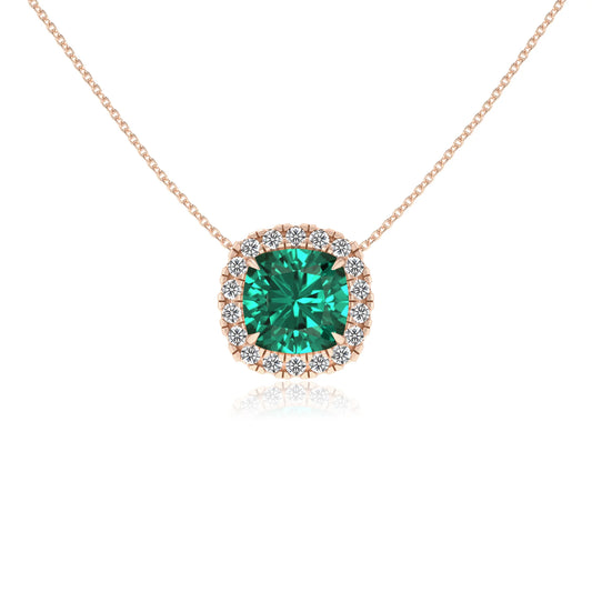 lab grown emerald cushion solitaire necklaces in rose gold 
